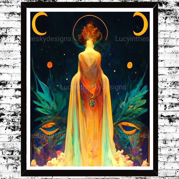 Art Print Goddess Moon Universe Vintage Paint Print Wall Decor Wisdom Sophia - Picture 1 of 4